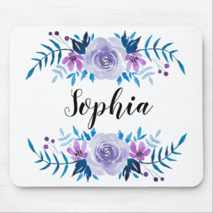 Mousepad Texto floral roxo azul do costume da grinalda da