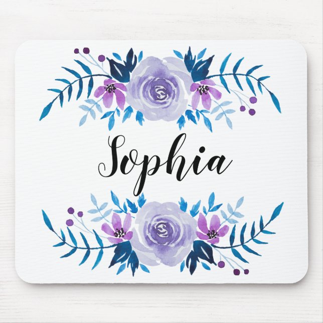Mousepad Texto floral roxo azul do costume da grinalda da (Frente)