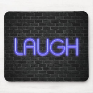 Mousepad Texto LAUGH em luzes de néon no tijolo