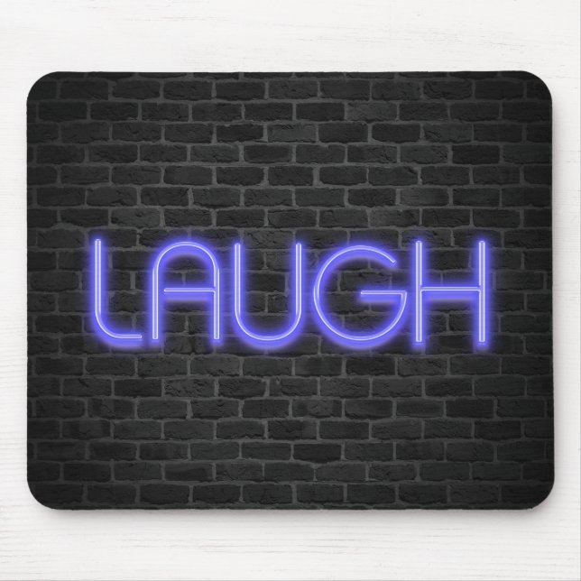 Mousepad Texto LAUGH em luzes de néon no tijolo (Frente)