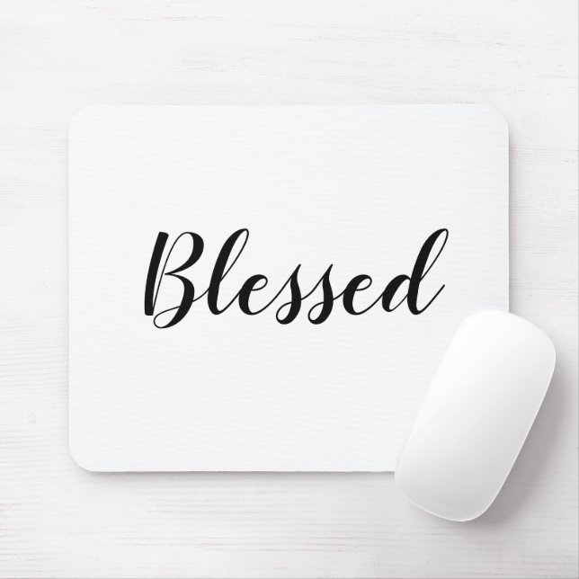 Mousepad Texto personalizado branco-preto abençoado, bonito (Com mouse)