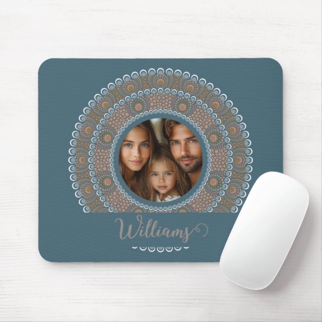 Mousepad Texto personalizado da família Teal e Mandala Dour (Com mouse)