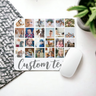 Mousepad Texto personalizado de colagem de grade de fotos d