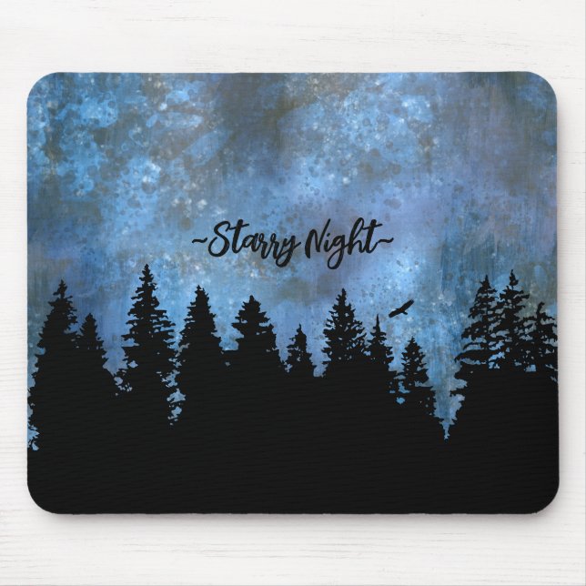 Mousepad Texto Personalizado Floresta de Pinheiros Noturna (Frente)