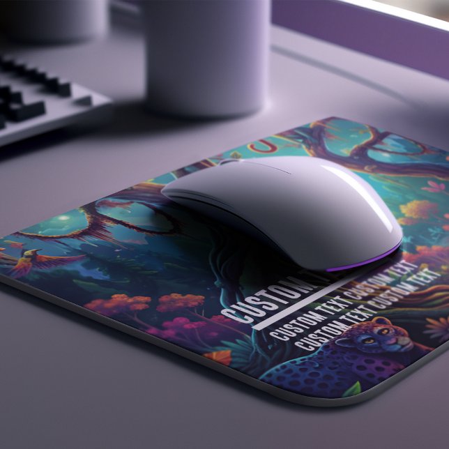 Mousepad Texto Personalizado Macacos da Selva Encantada Vib (Custom Text Enchanted Jungle Monkeys Vibrant Mouse Pad)
