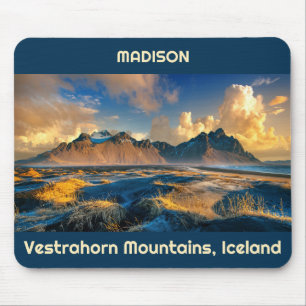 Mousepad Texto Personalizado Montanhas Vestrahorn, Islândia