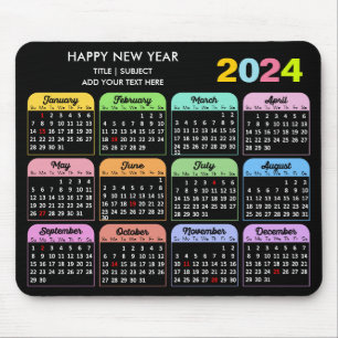 Mousepad Texto Personalizado Preto Moderno do Calendário 20