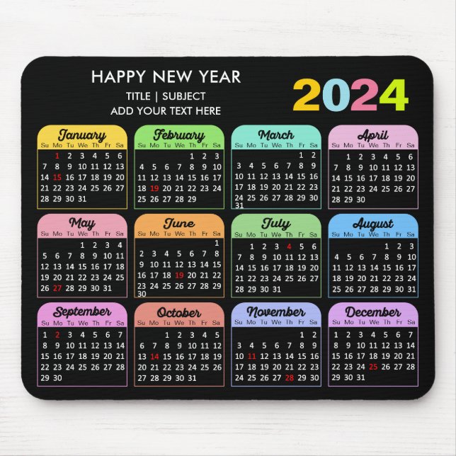 Mousepad Texto Personalizado Preto Moderno do Calendário 20 (Frente)
