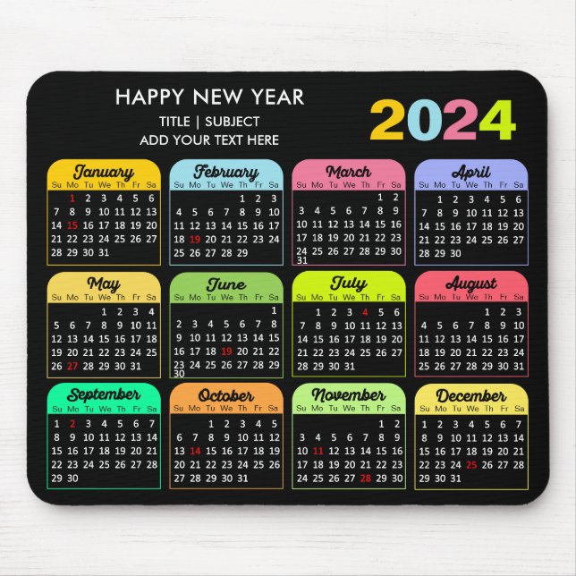 Mousepad Texto Personalizado Preto Moderno do Calendário 20 (Frente)
