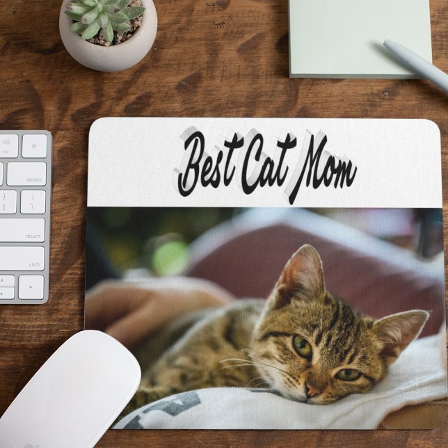 Mousepad Texto Preto da Foto da Melhor Cat Mãe (Criador carregado)