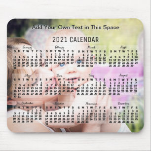 Mousepad Texto Preto do Calendário Mensal 2021 Ano Adiciona