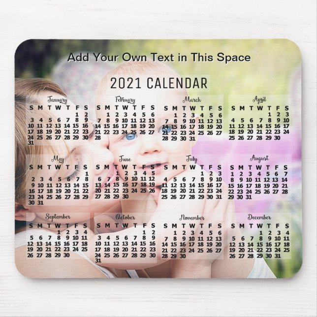 Mousepad Texto Preto do Calendário Mensal 2021 Ano Adiciona (Frente)