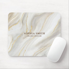 Mousepad Texto Simples Glitter Dourado com Fundo Marble Ele