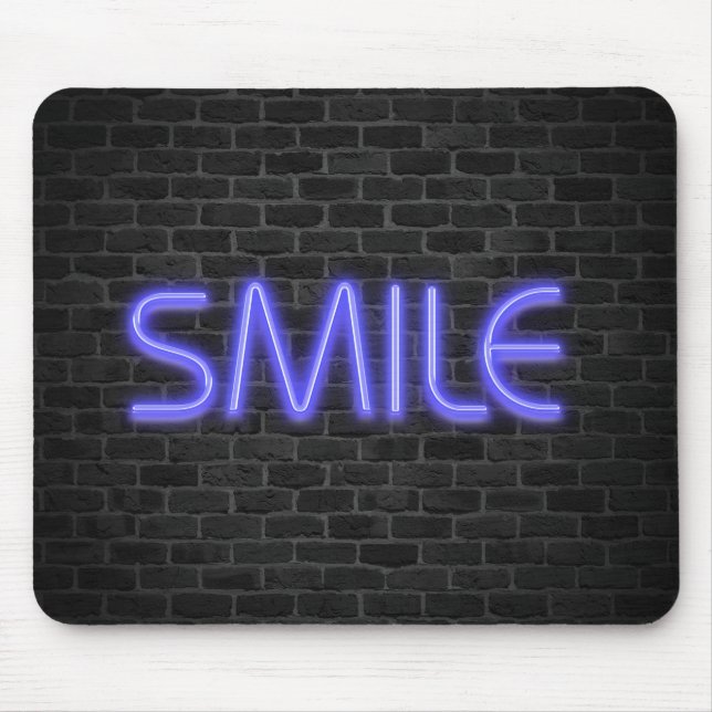 Mousepad Texto SMILE em luzes de néon no tijolo (Frente)