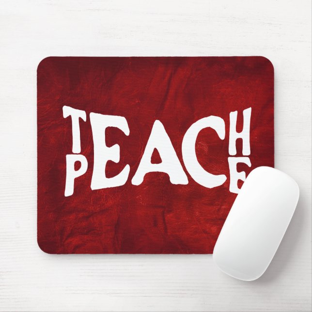 Mousepad Texto "Teach Peace" Sobre Couro Vermelho (Com mouse)