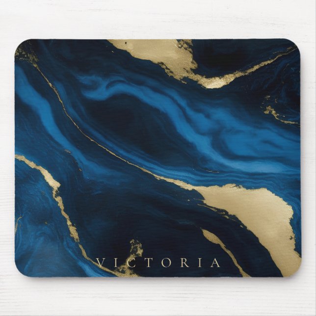 Mousepad Textura Dourada, azul e escura do mármore personal (Frente)