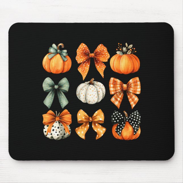 Mousepad Thanksgiving Autumn Fall Leaves Coquette Bow Pumpk (Frente)