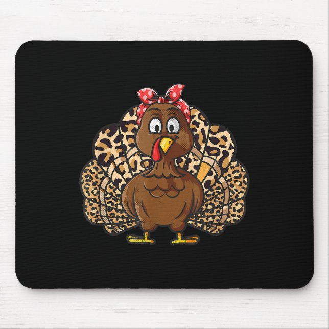 Mousepad Thanksgiving Leopard Turkey Women Girl Autumn Fall (Frente)