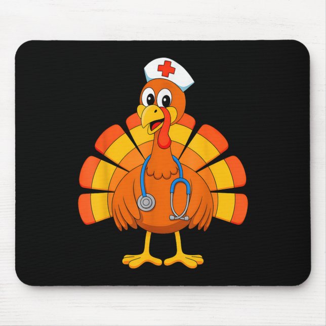 Mousepad Thanksgiving Nurse Turkey Nurses Scrub Top Nursing (Frente)