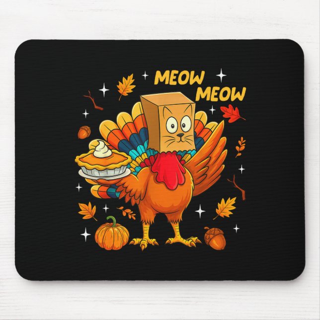 Mousepad Thanksgiving Turkey Cat Meow Autumn Pumpkin Women  (Frente)