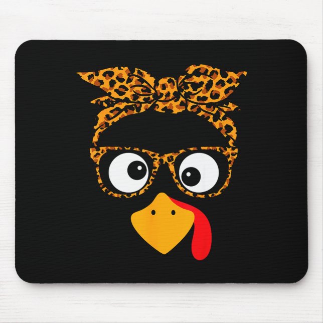 Mousepad Thanksgiving Turkey Face Leopard Print Gles Autumn (Frente)