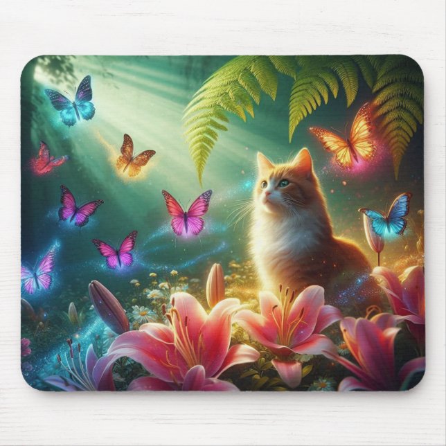 Mousepad The Curious Cat & Her Butterflies (Frente)