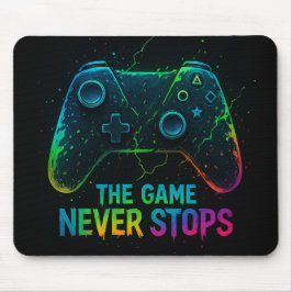 Mousepad The Game Never Stops — Neon Gamer Controller