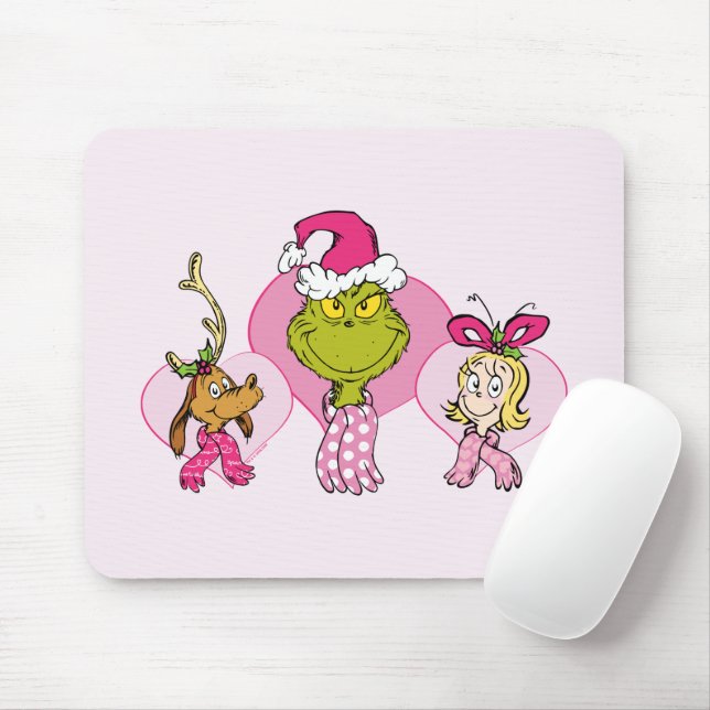 Mousepad The Grinch Crew in Pink Valentine's Portrait (Com mouse)