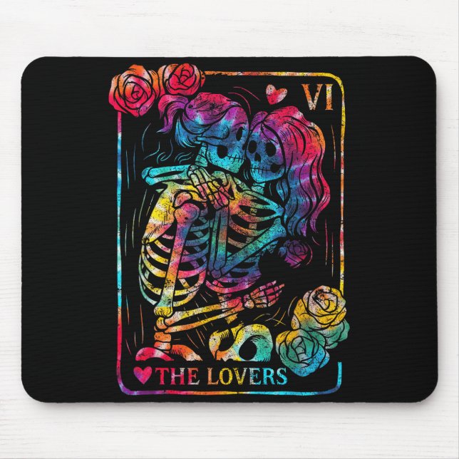 Mousepad The Lovers Tarot Card Gothic Occult Kissing Skelet (Frente)