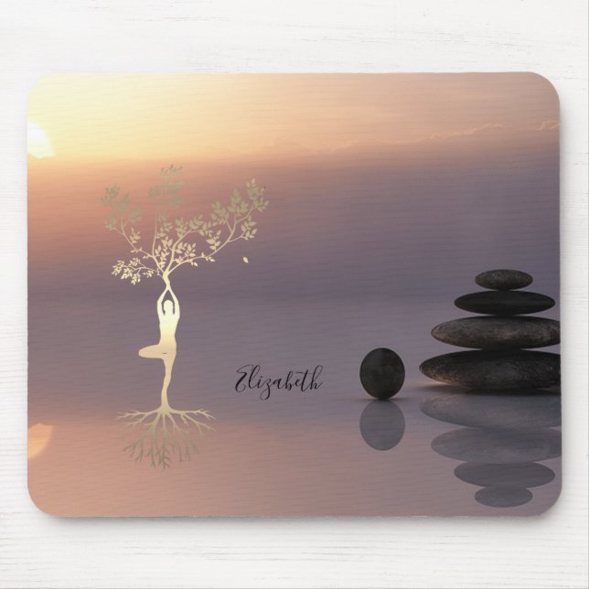 Mousepad Therapist Zen Stones, Sunset Tree Silhouette (Frente)