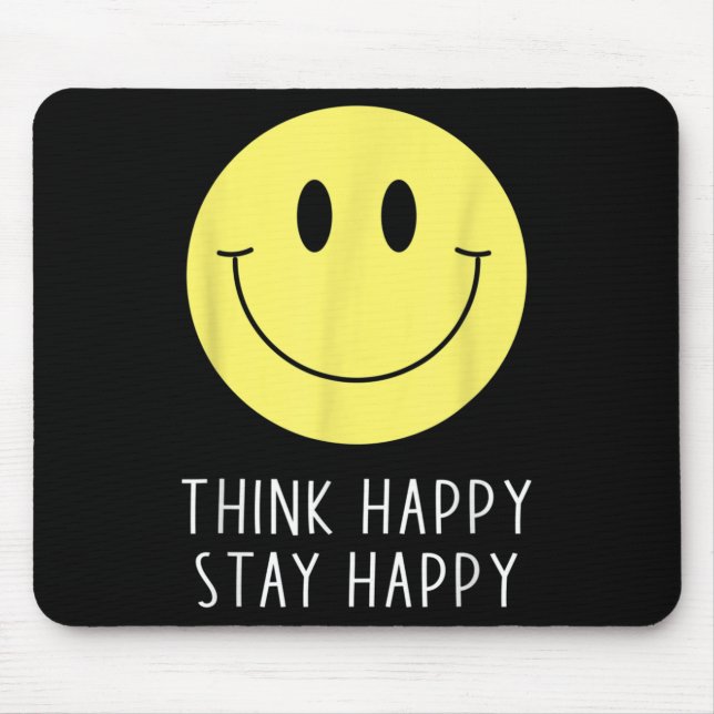 Mousepad Think Happy Stay Happy Motivation Quote Yellow Smi (Frente)