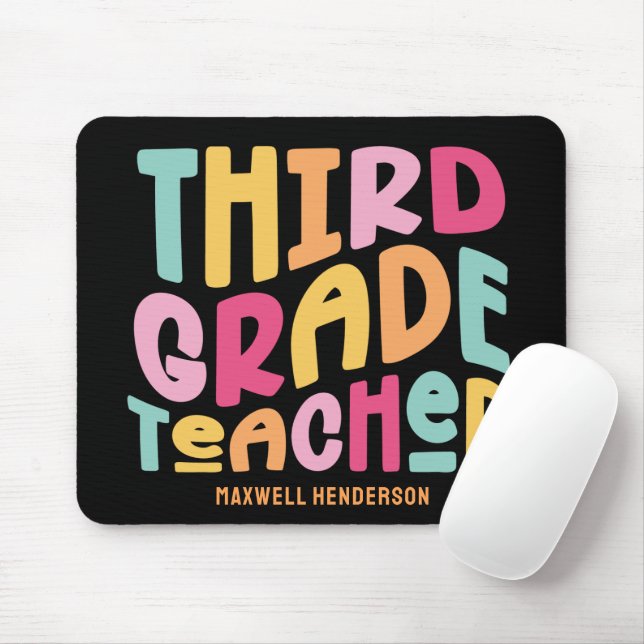 Mousepad Third Grade Teacher Colorful Text (Com mouse)