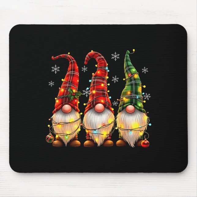 Mousepad Three Gnomes Men Women Buffalo Plaid Red Christmas (Frente)