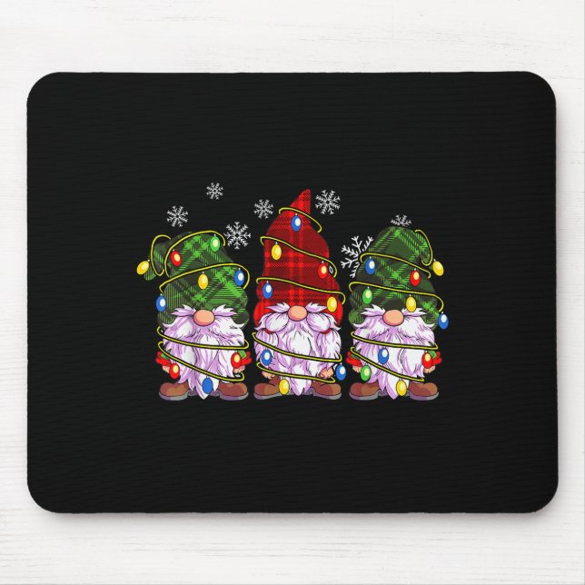 Mousepad Three Gnomes Men Women Buffalo Plaid Red Christmas (Frente)