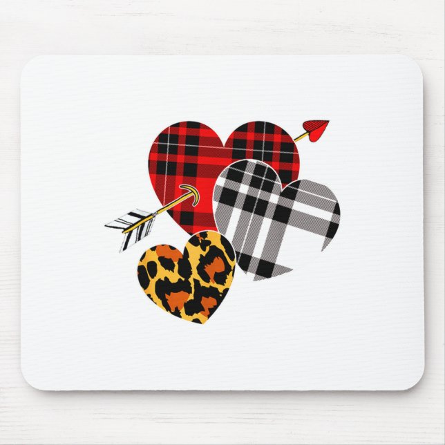 Mousepad Three Hearts Leopard Buffalo Plaid Valentines Day  (Frente)