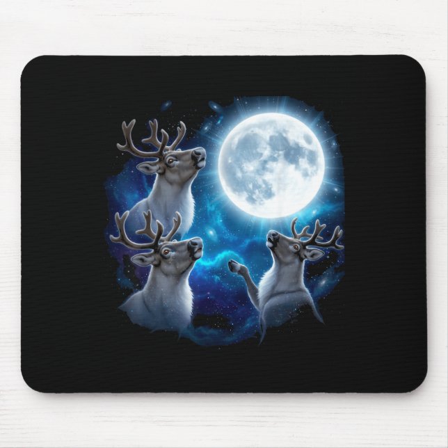 Mousepad Three Reindeer Howling At The Moon Merry Christmas (Frente)