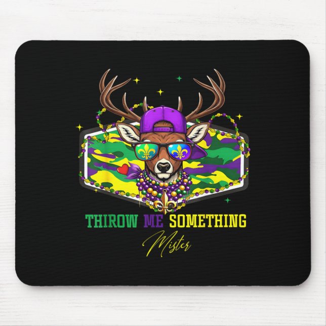 Mousepad Throw Me Soing Mister Mardi Gras Deer Beads Fleur  (Frente)
