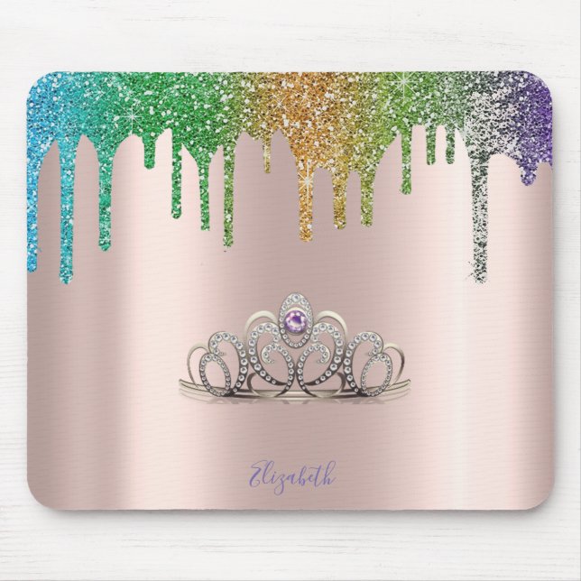 Mousepad Tiara Moderna Brilho em Cores Dourado Rosa (Frente)