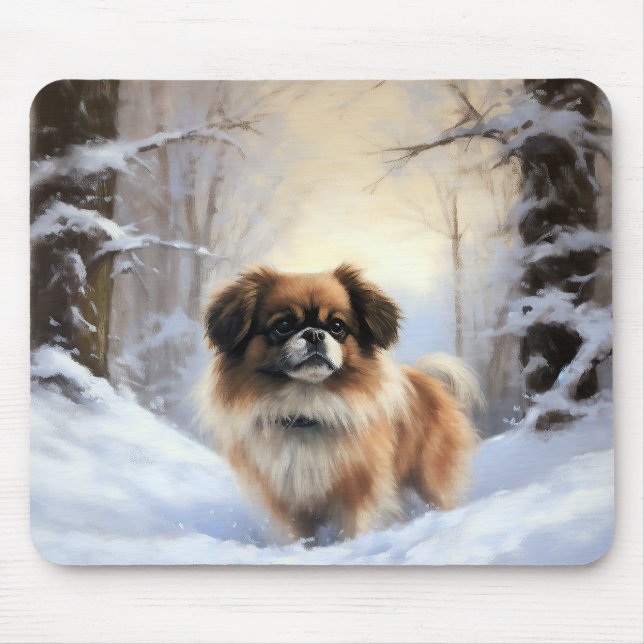 Mousepad Tibetan Spaniel Deixe Nevar Natal  (Frente)