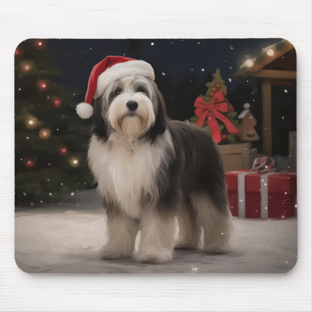 Mousepad Tibetano - Cão terrier no Natal da neve (Frente)