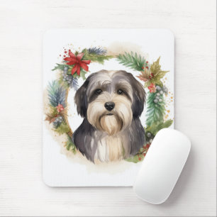 Mousepad Tibetano Terrier Christmas Wreath Festivo Pup