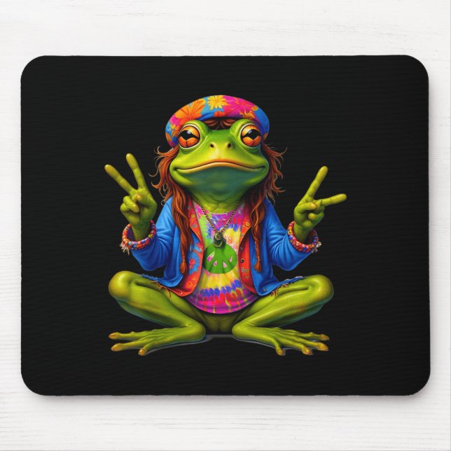 Mousepad Tie-dye Frog Peace Sign 60s 70s Hipe Men Women  (Frente)