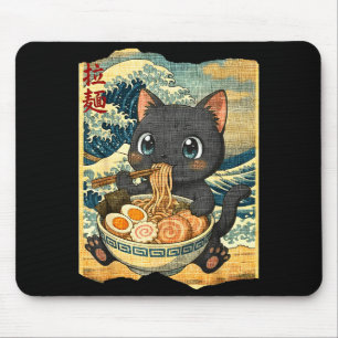 Mousepad Tigela de macarrão ramen de gato preto kawaii engr