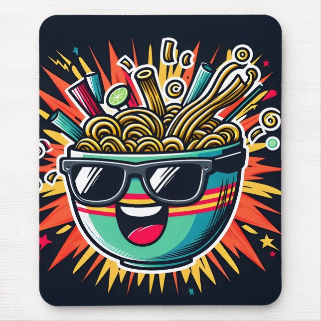 Mousepad Tigela de Ramen de Macarrão Cartoon Fofo e Diverti (Frente)