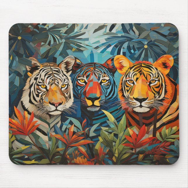 Mousepad Tiger Animal Retrato Colorido (Frente)