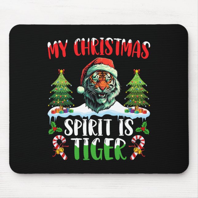 Mousepad Tiger Christmas Santa Hat Xmas My Christmas Spirit (Frente)