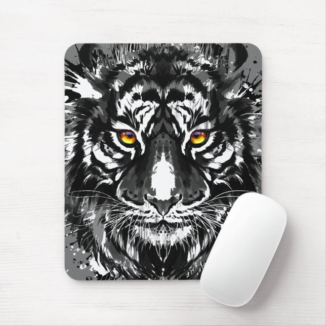 Mousepad Tiger | Desenho de Tigre Preto e Branco (Com mouse)