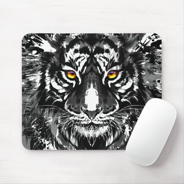 Mousepad Tiger - Desenho do Tigre Preto e Branco (Com mouse)