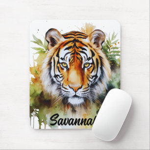 Mousepad Tiger Pastel Flowers Safari Watercolor Savannah