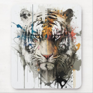 Mousepad Tiger Retrato Animal Pintura Selvagem Exterior